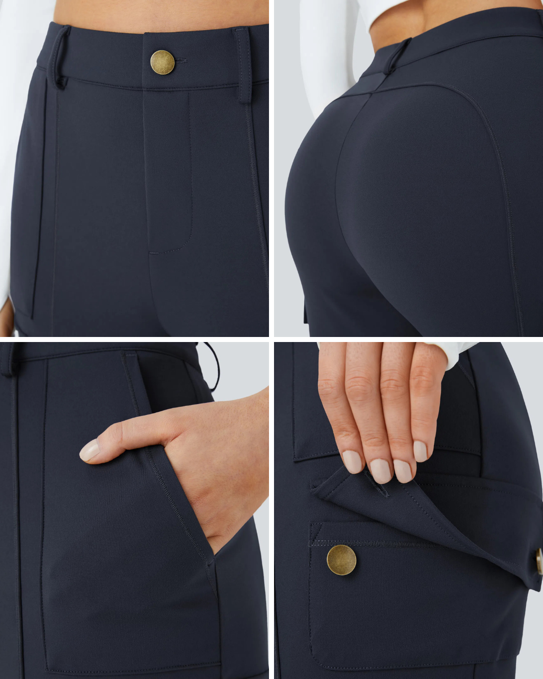 Casual Pants Simpli și Conici cu Talie Înaltă și Mai Multe Buzunare pentru Femei