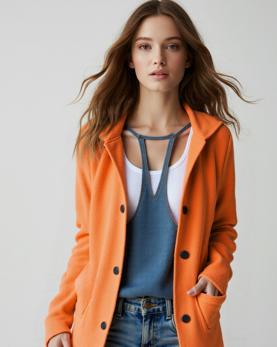 Jacheta casuală cu nasturi în față și buzunare pentru femei