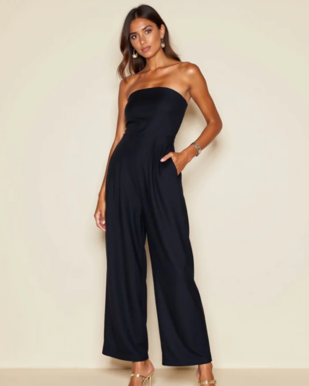 Salopetă Elegantă Fără Bretele, cu un Design Spațios și Sofisticat