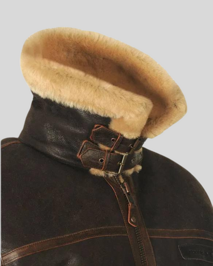 Jachetă Aviator Pentru Bărbați din Leather și Fleece 