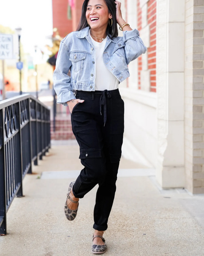 Pantaloni Sport cu Talie Înaltă și Manșete Cargo pentru Femei