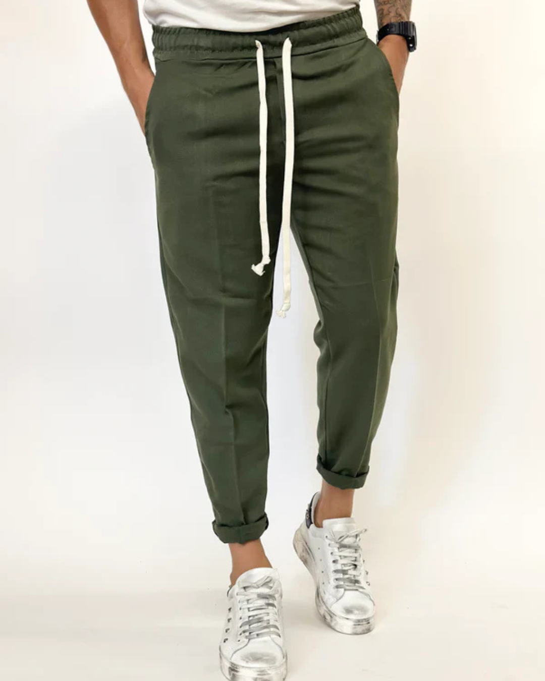 Pantaloni Jogger Pentru Bărbați cu Croială Relaxată și Talie Elastică cu Cordon 