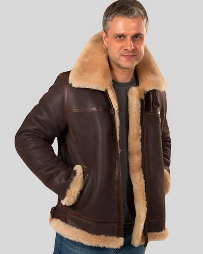 Jachetă Aviator Pentru Bărbați din Leather și Fleece 