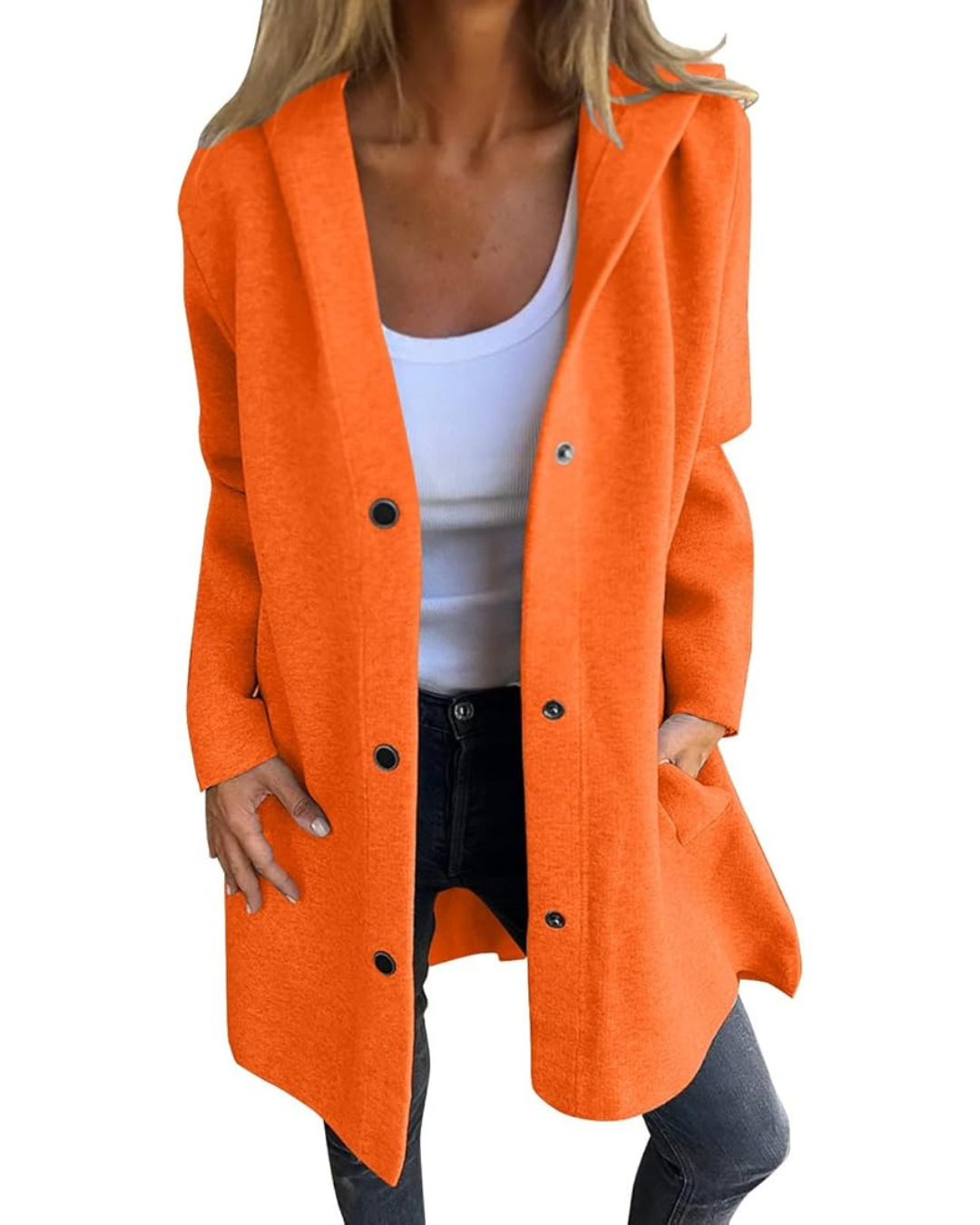 Jacheta casuală cu nasturi în față și buzunare pentru femei