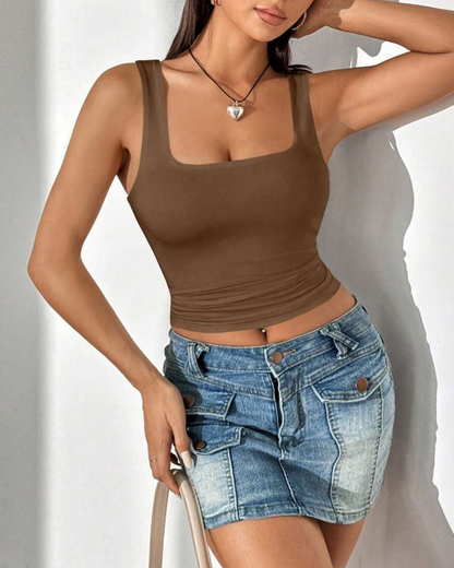 Top drept cu decolteu pătrat și bretele late (OFERTĂ 2X1) 