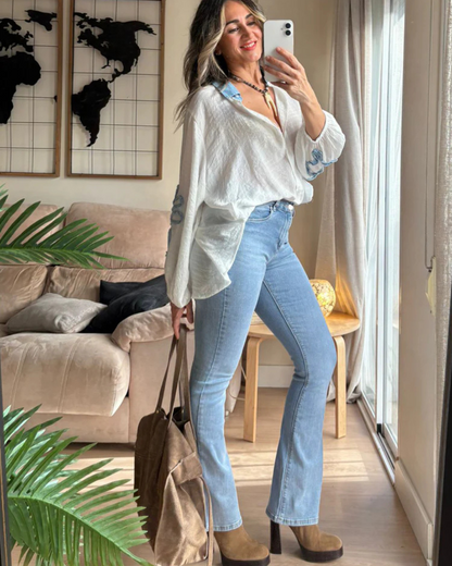 Pantaloni Medii cu Picior Evazat pentru Femei 