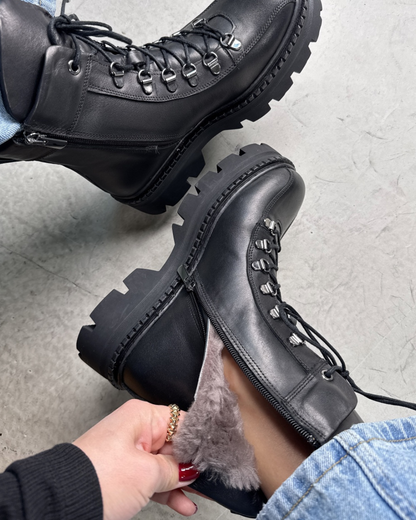 Cizme cu toc înalt și căptușeală din fleece pentru femei