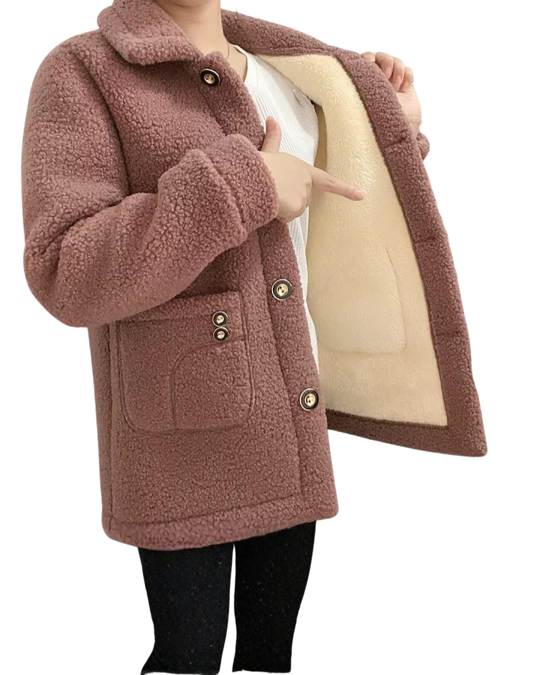 Palton Gros din Catifea cu Blană de Miel Pentru Femei