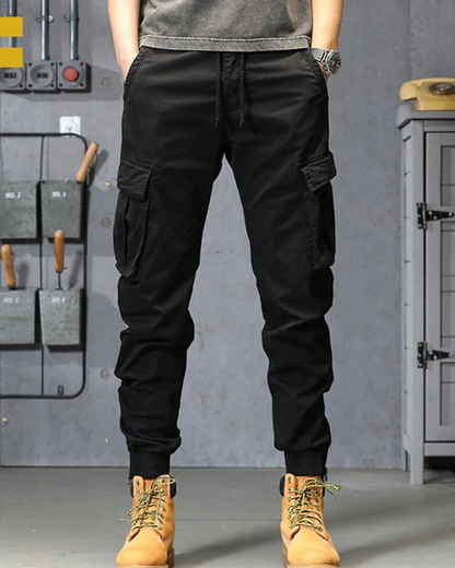 Pantaloni Cargo pentru Bărbați cu Croială Regulară și Buzunare cu Nasturi, Design Casual și Talie Reglabilă 