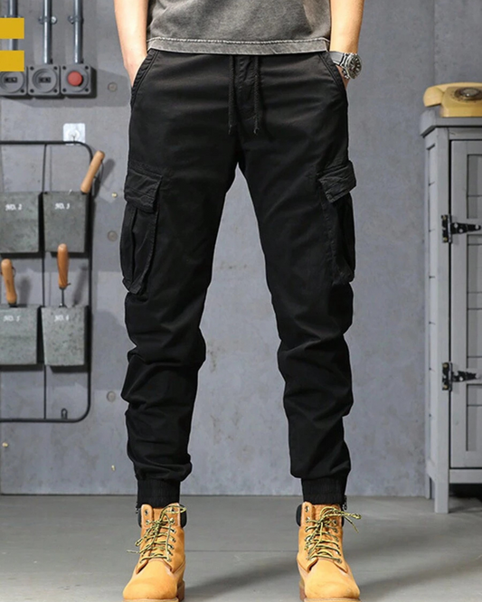 Pantaloni Cargo pentru Bărbați cu Croială Regulară și Buzunare cu Nasturi, Design Casual și Talie Reglabilă 