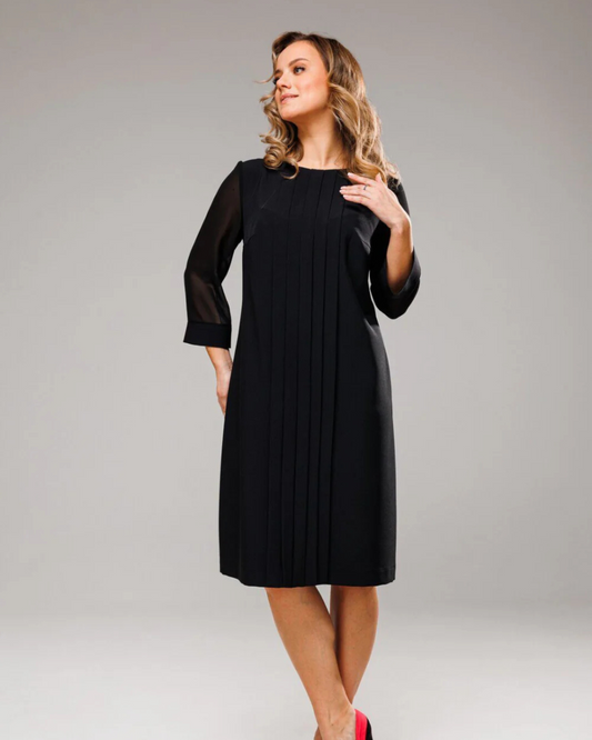 Rochie dreaptă cu pliuri și mâneci 3/4