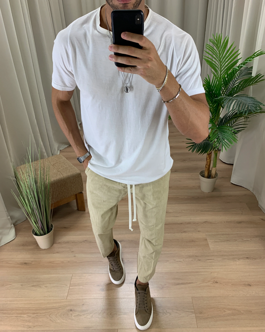 Pantaloni cu croi drept și talie ajustabilă cu șnur pentru bărbați