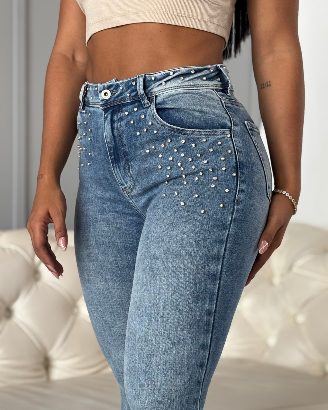 Pantaloni Evazați cu Cristale