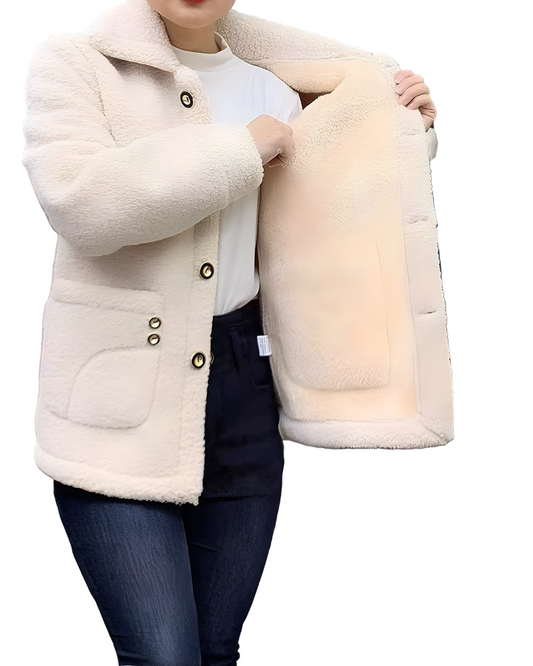 Palton Gros din Catifea cu Blană de Miel Pentru Femei