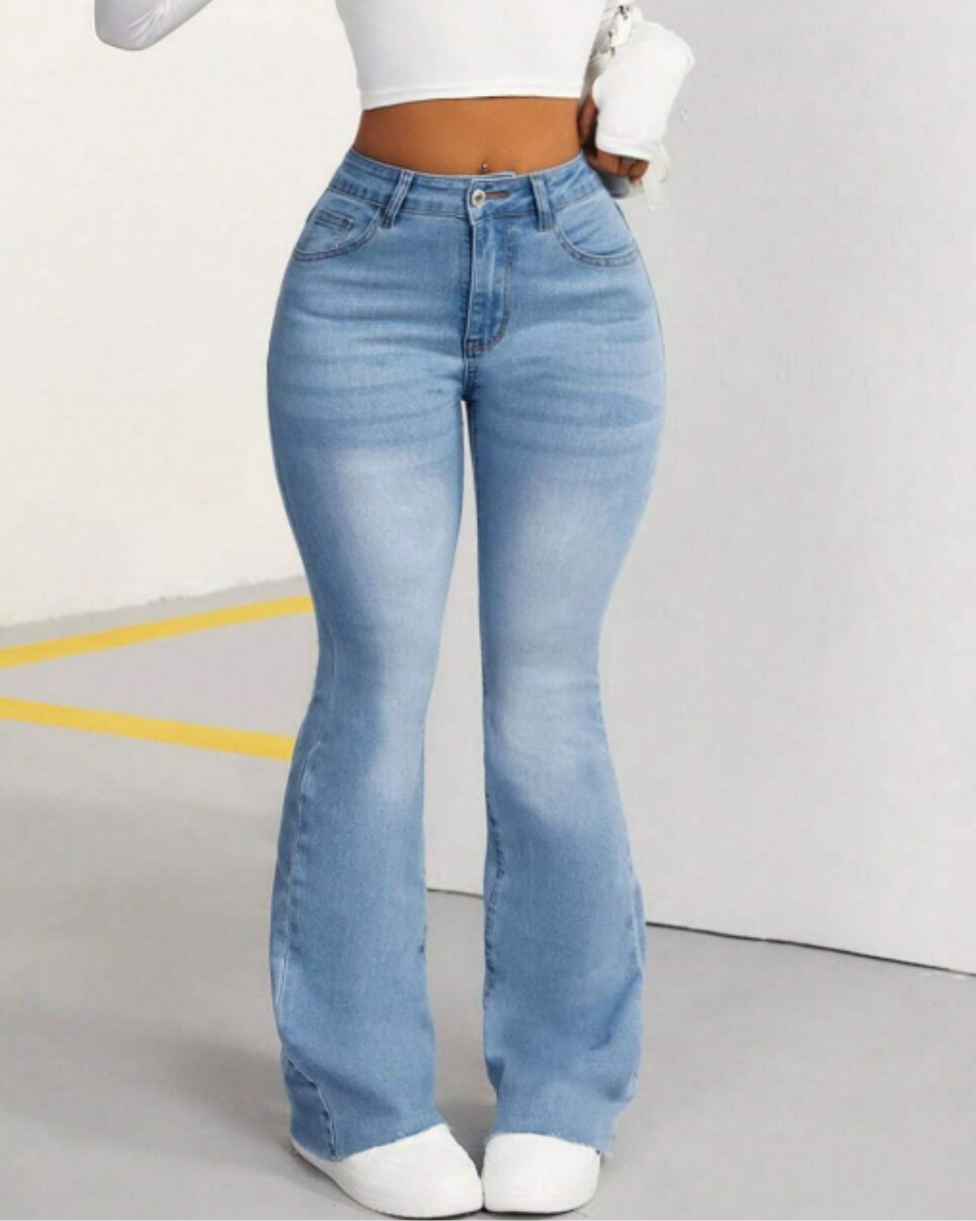 Pantaloni Stretch Jean Bell Bottoms cu croială înaltă 