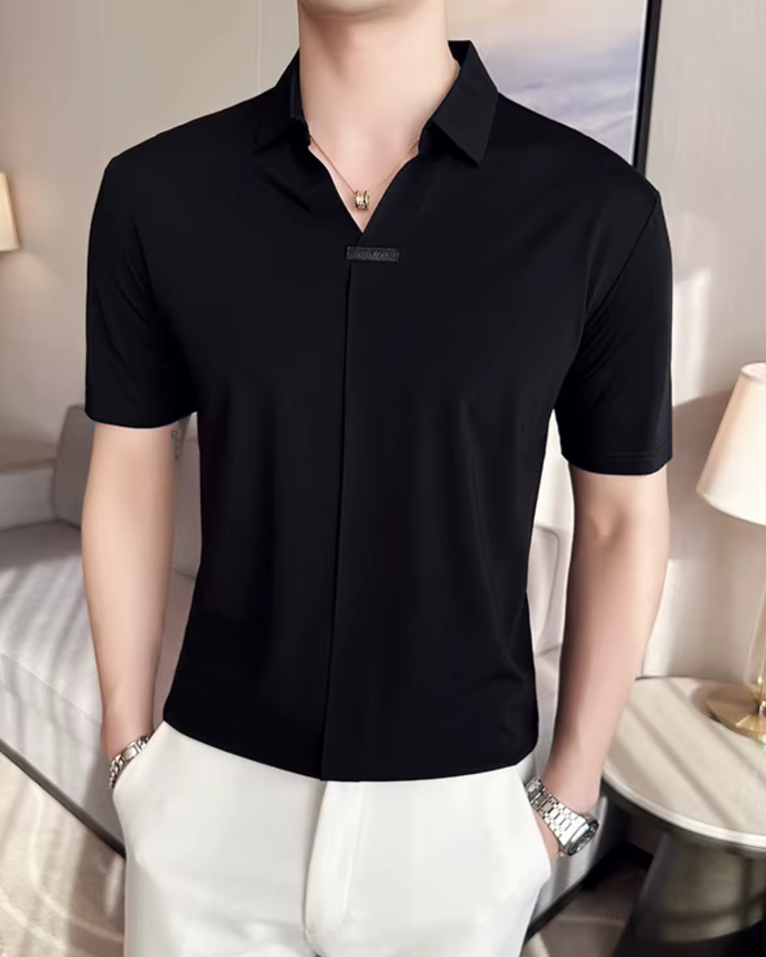 -Elasticitate Ridicată, Ușoară, Moale și Rezistentă la încrețire Cămașă Polo Pentru Bărbați în Culoare Solidă