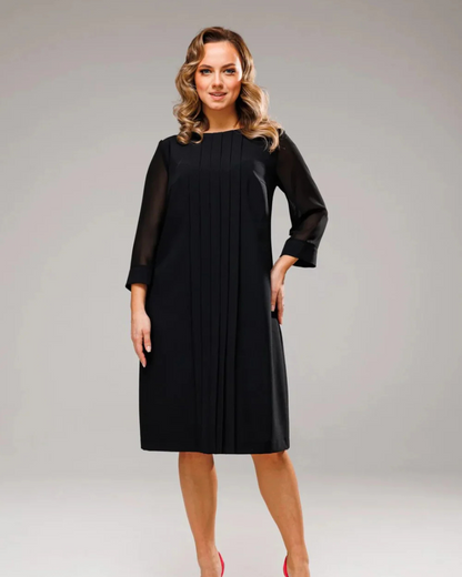 Rochie dreaptă cu pliuri și mâneci 3/4®