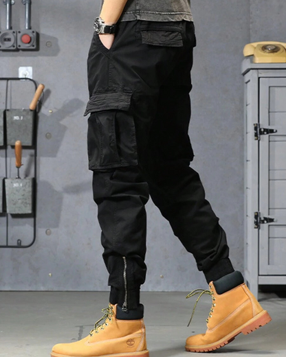 Pantaloni Cargo pentru Bărbați cu Croială Regulară și Buzunare cu Nasturi, Design Casual și Talie Reglabilă 