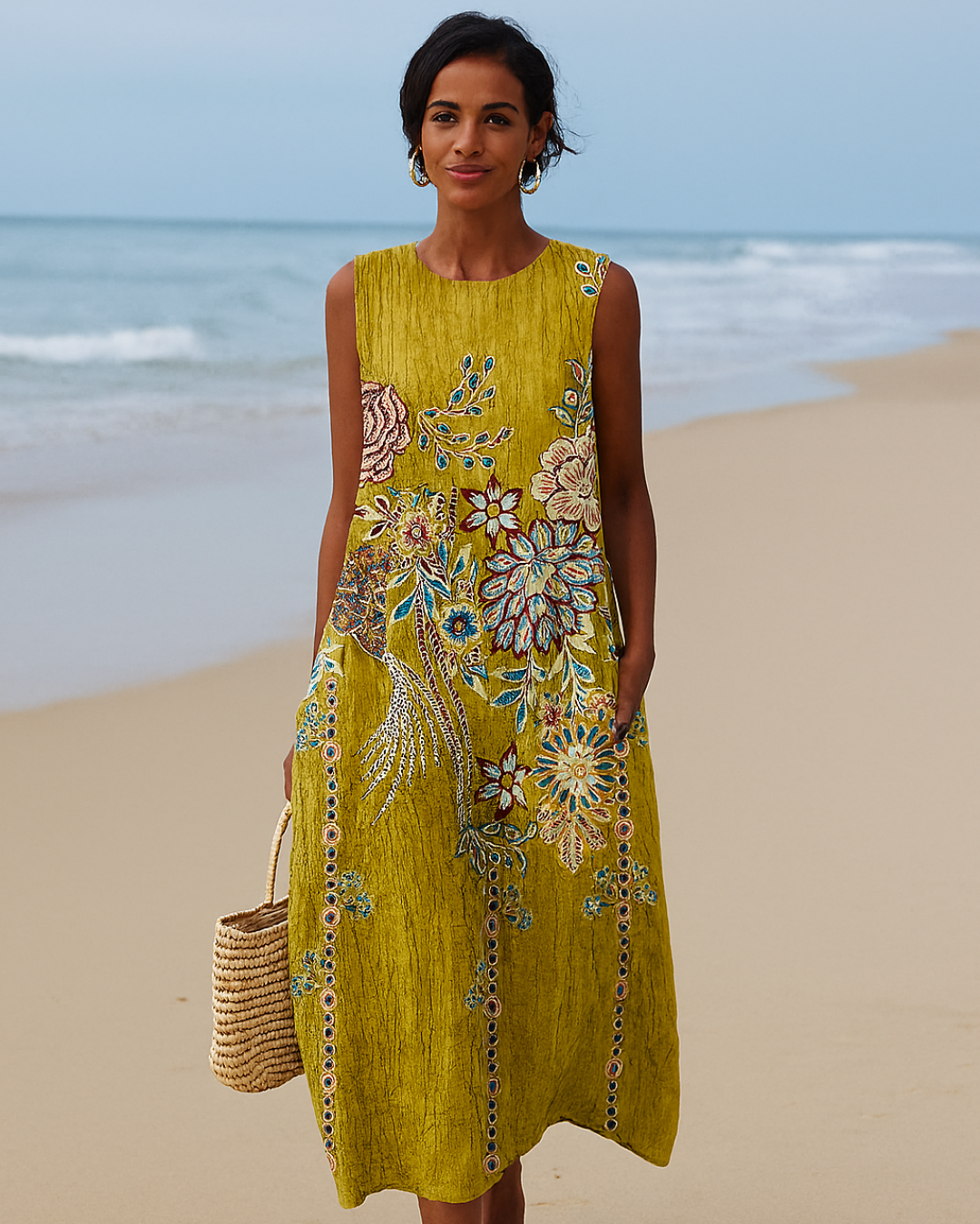 Rochie fără mâneci cu imprimeu floral vintage pentru feme