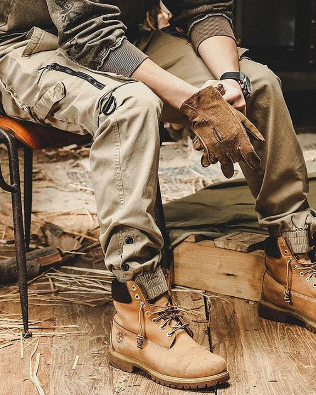 Pantaloni cargo cu mai multe genți de umăr 