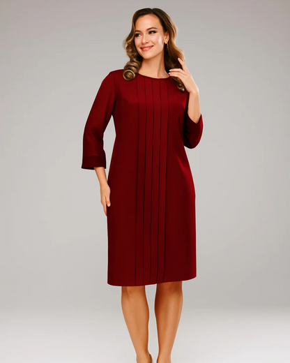 Rochie dreaptă cu pliuri și mâneci 3/4®