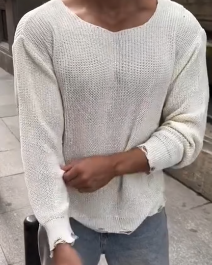 Pulover Bărbătesc cu Mâneci Lungi și gât Cret Mare