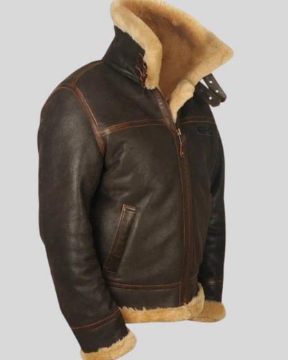 Jachetă Aviator Pentru Bărbați din Leather și Fleece 