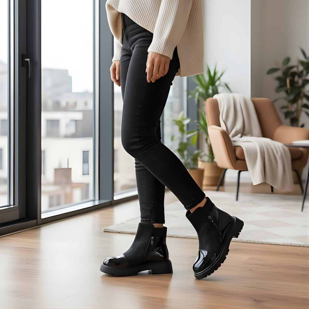 Botine de damă cu căptușeală interioară și stil combinat