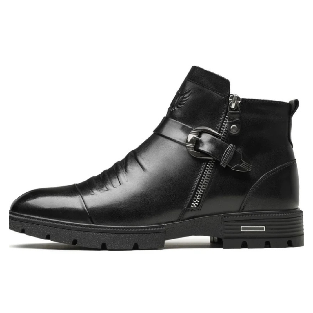 Ghete din black leather with lateral fermoar pentru a look îndrăzneț și sofisticat 