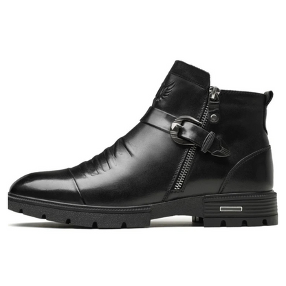 Ghete din black leather with lateral fermoar pentru a look îndrăzneț și sofisticat 