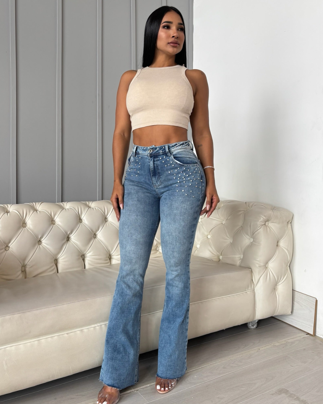 Pantaloni Evazați cu Cristale