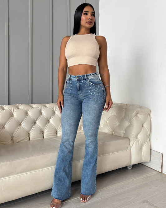 Pantaloni Evazați cu Cristale