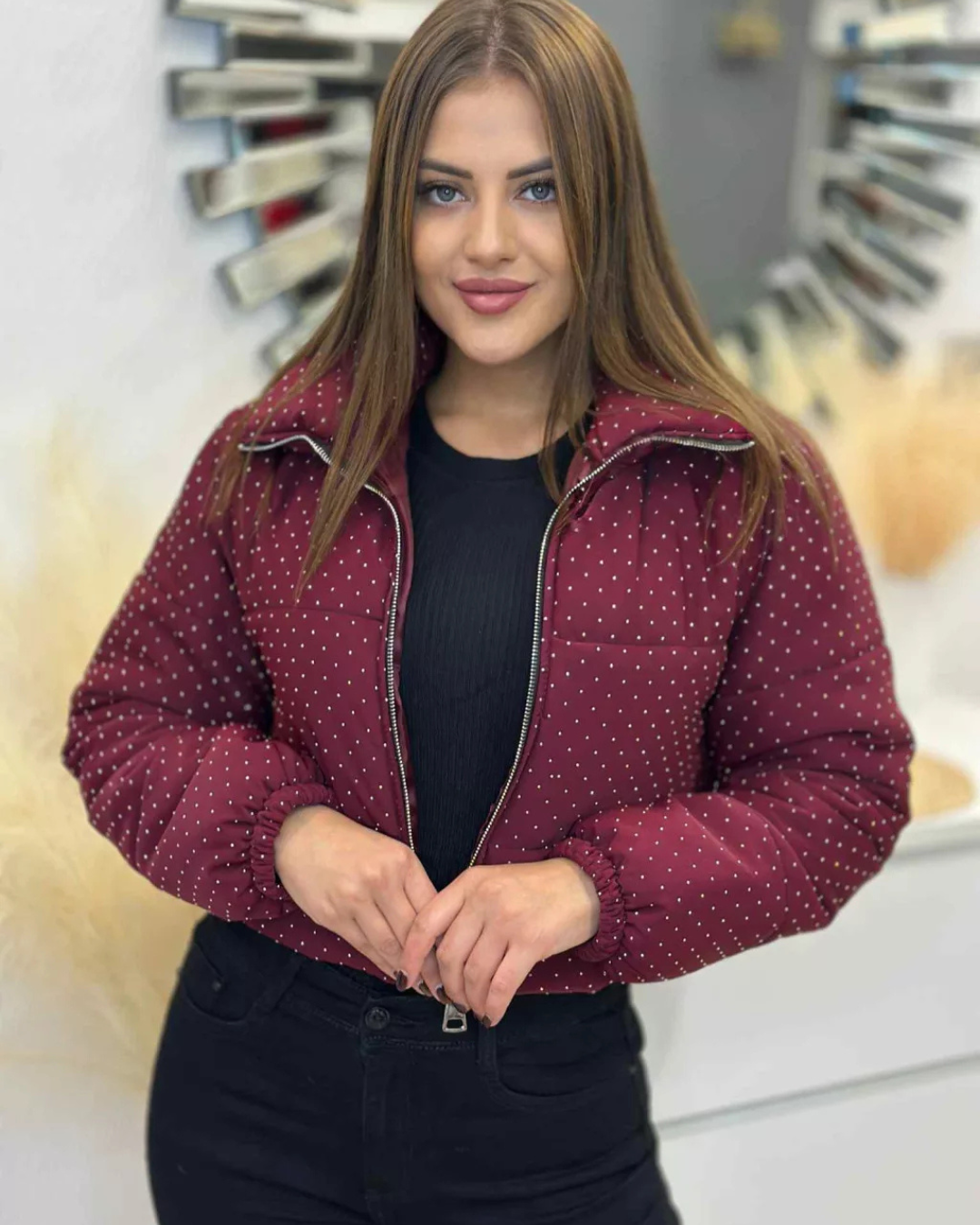 Palton de iarnă pentru femei cu pietre decorative și fermoar®