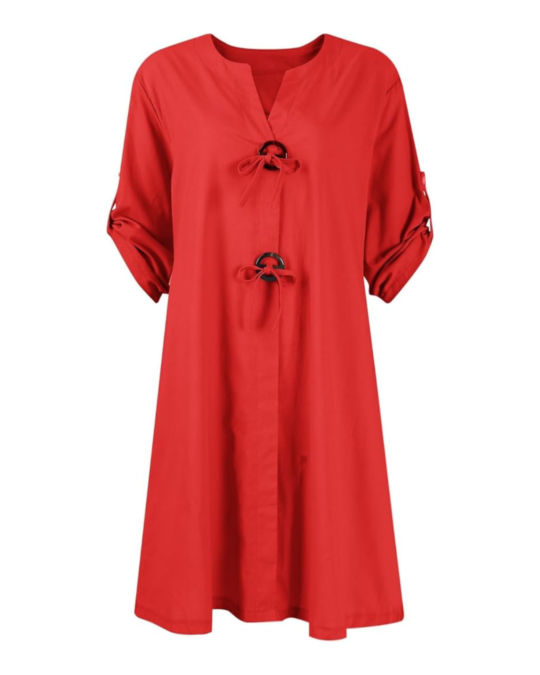 Rochie din in cu mâneci lungi și nasturi eleganți®