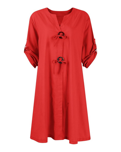 Rochie din in cu mâneci lungi și nasturi eleganți®