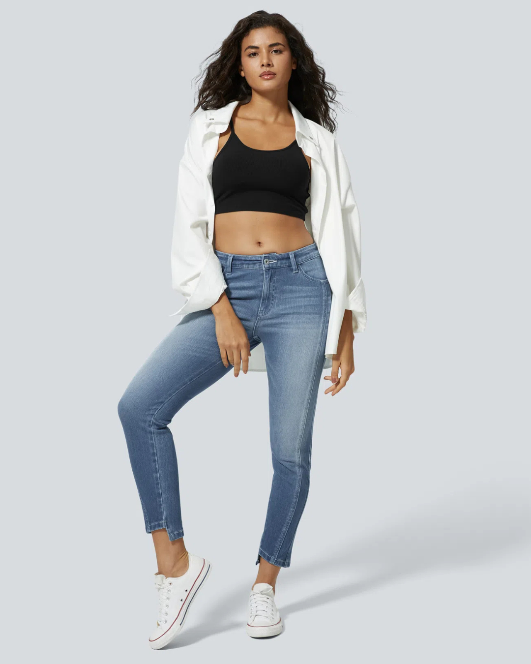 Blugi Skinny Elastici cu Mai Multe Buzunare și Fermoar