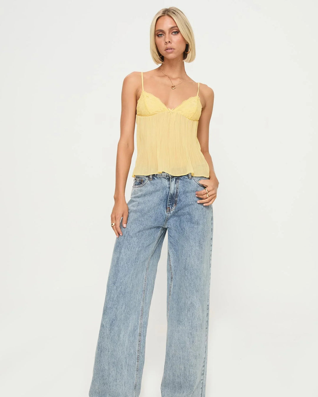 Top Plisat din Dantelă și Tifon cu Bretele Subțiri 