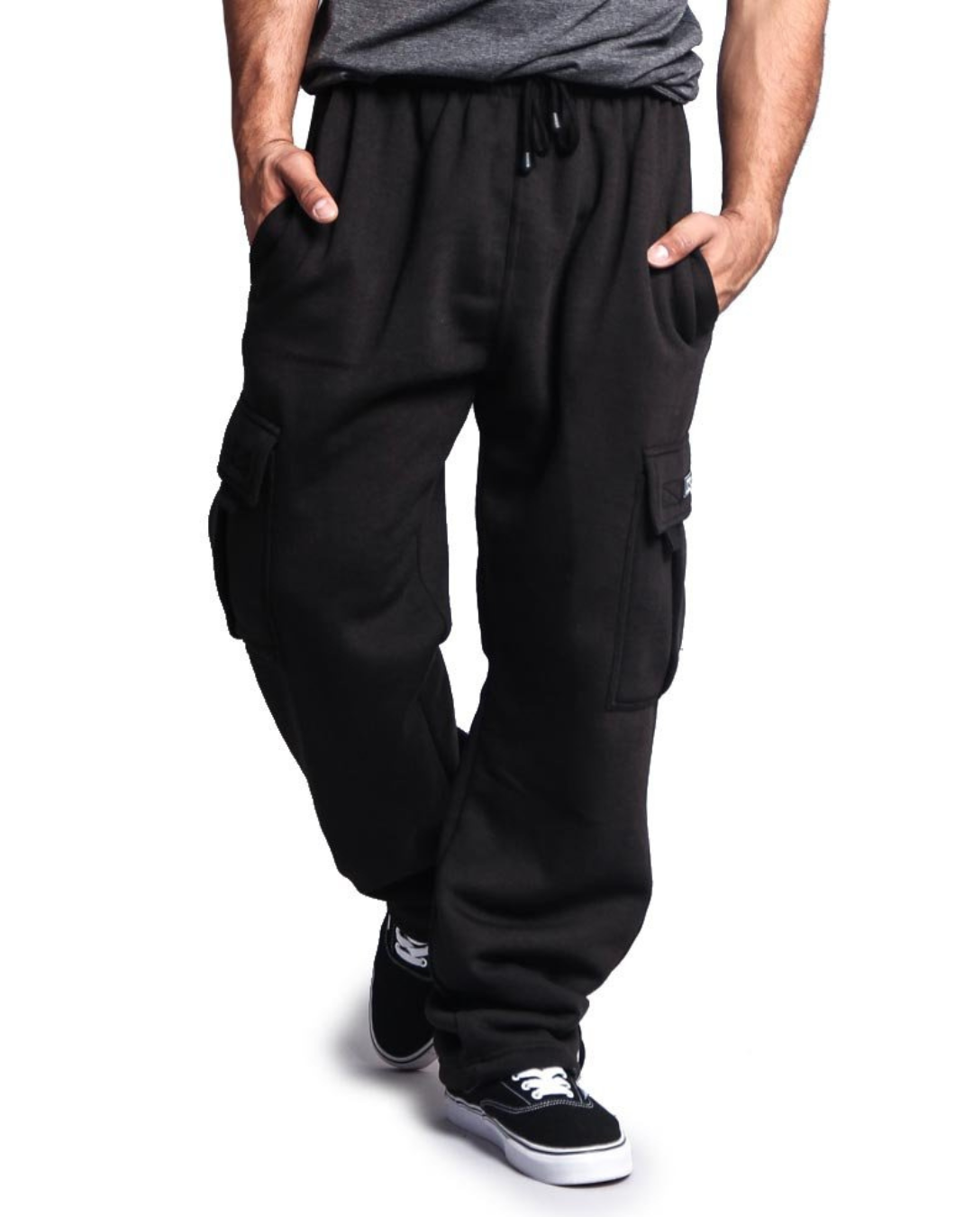 Long Cargo Pants Pentru Bărbați din Lână Groasă cu Talie Elastică 