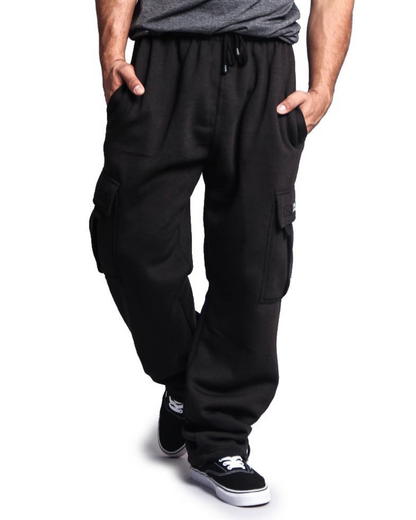 Long Cargo Pants Pentru Bărbați din Lână Groasă cu Talie Elastică 