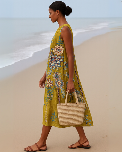 Rochie fără mâneci cu imprimeu floral vintage pentru feme