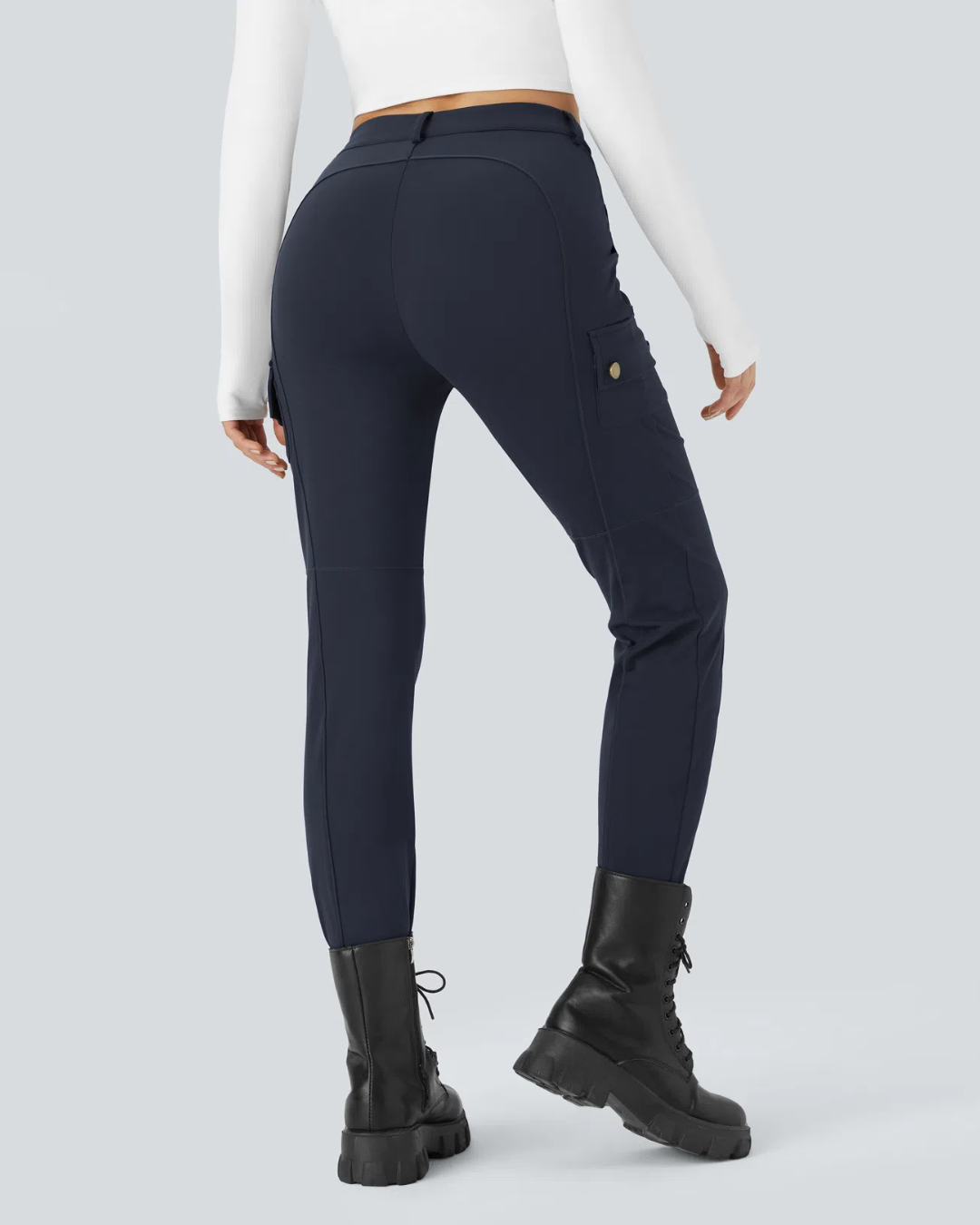 Casual Pants Simpli și Conici cu Talie Înaltă și Mai Multe Buzunare pentru Femei