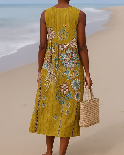 Rochie fără mâneci cu imprimeu floral vintage pentru feme