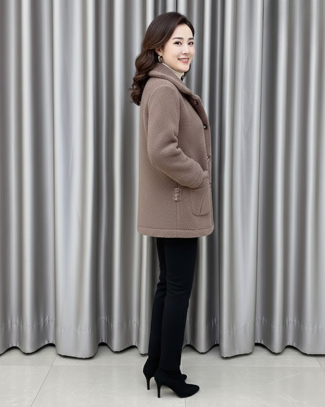 Palton Gros din Catifea cu Blană de Miel Pentru Femei