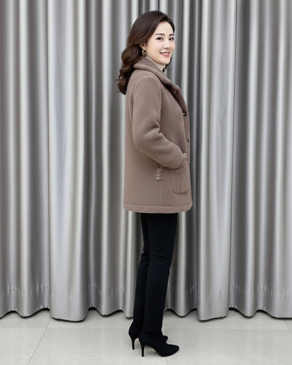 Palton Gros din Catifea cu Blană de Miel Pentru Femei