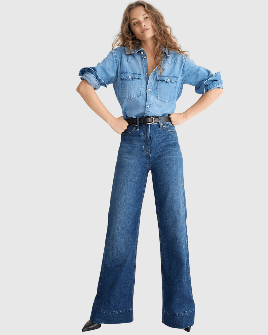 Blugi cu Picior Larg, Talie Înaltă și Control al Abdomenului