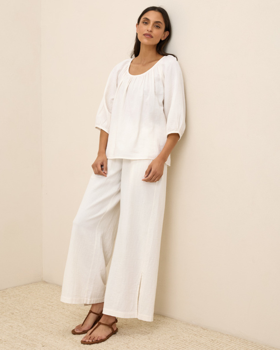 Bluză cu gât Rotund Double Gauze Lightness și Stil Natural