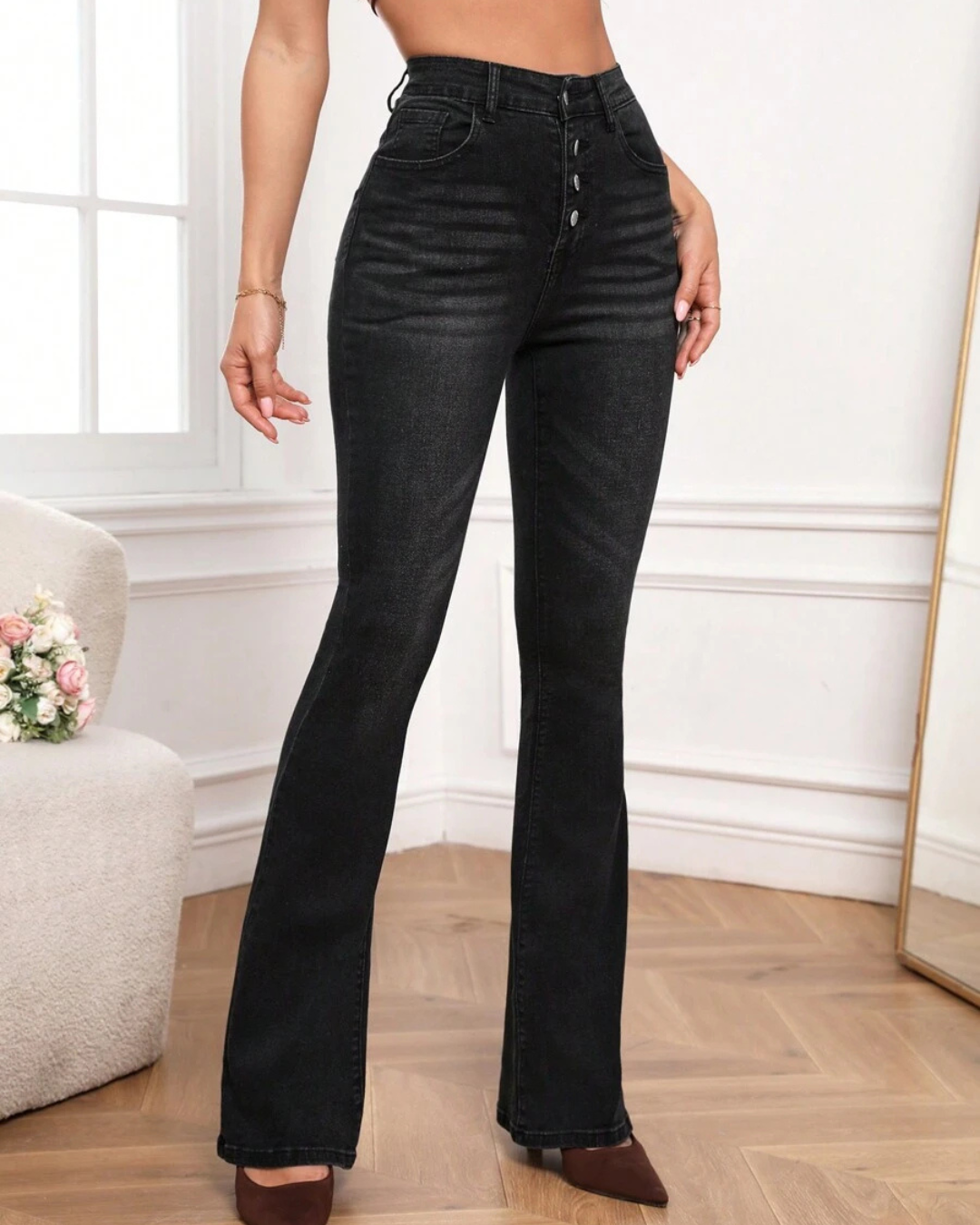 Pantaloni Evazați cu Talie înaltă cu Buzunare Pentru Femei