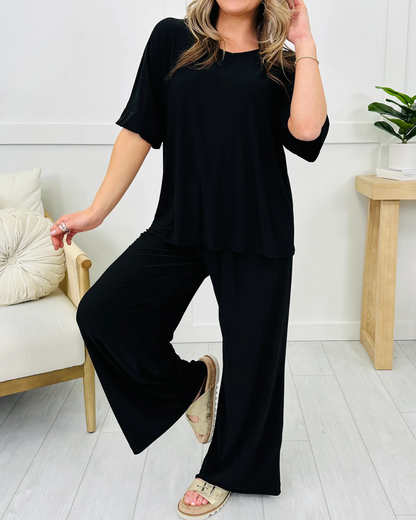 Set Feminin Larg cu Pantaloni Largi și Potrivire Confortabilă