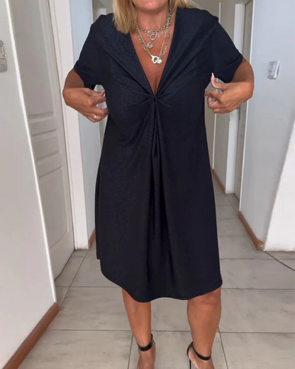 Rochie cu Mânecă Scurtă cu Volane pe Piept pentru Femei