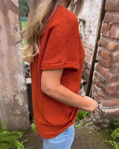 Top Tricotat cu Decolteu în V cu Nasturi Decorativi Pentru un Stil Casual cu Textură Confortabilă